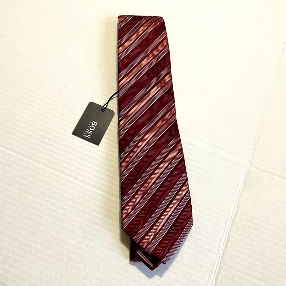 Boss Hugo Boss‎ Striped Burgundy Silk Tie